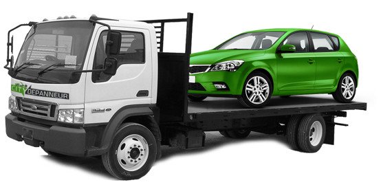Dépanneuse plateau City Depanneur transportant une voiture